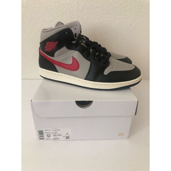 Air Jordan 1 MID Womens Black/Gym Red- College Grey Size 12 - Picture 1 of 9